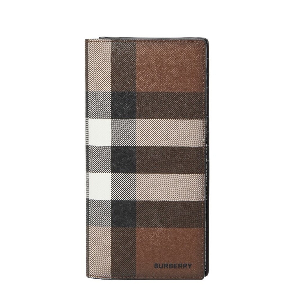 Burberry Check Long Wallet, Brown, Black, White Leather, Women's BURBERRY